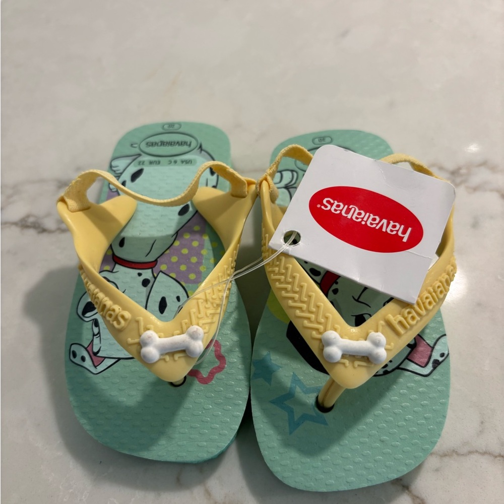 Havaianas Kids' Yellow and Mint Flip Flops with Bone Detail